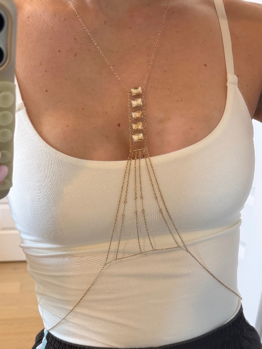 Goldish Heart Chakra Circle Stone Body Chain – Ivory/Nude | 14k Gold Filled